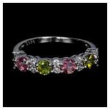 925 Sterling Silver Ring Round Tourmaline Natural