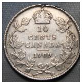 Canada 10 Cents 1909 Broad Leaves