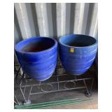 2 VERY LARGE FLOWER POTS W/METAL STAND