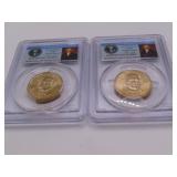 (2) graded Presidential Dollar Coins VAN BUREN 1st