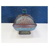 early 5.5" Carnival Glass Covered Candy Dish EXC