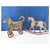 (2) Tin Metal 10" CarnivalLook Dog/Horse Decor mod