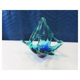 Intricate 7.5" Art Glass Handled Basket