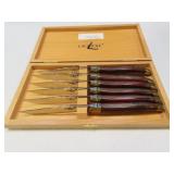 New LAGUILOE 6pc Steak Knife Box Set NICE