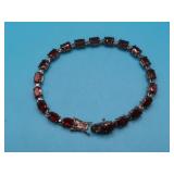 Sterling & Red Stone 7.25" Bracelet 12.5g