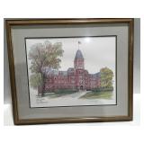 Framed OSU University Hall print signed &