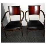 Pair of Padded Seat Iron & Wood Back Arm Chairs