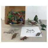 Box lot, plastic dinosaurs, and more