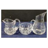 Wedgewood pitcher and crystal pieces