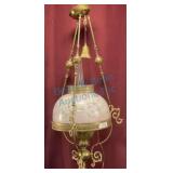 Electrified, antique brass hanging lamp