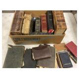 Large box of antique Bibles, some rough