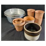 Terracotta pots, metal pots crock