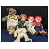 Vintage stuffed dolls and creatures