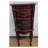 Mahogany-Finish Jewelry Armoire with Mirror and Gr