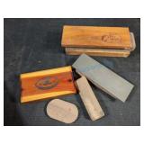 Set of  sharpening stones in wooden boxes