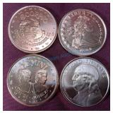 Set of 4 Copper Bullion Rounds, Zodiac & Liberty T