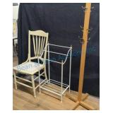 Wooden Chair with Painted Finish, Metal Laundry Ra