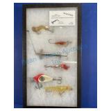 6 Vintage Fishing Lures in Display Case