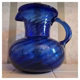 Cobalt Blue Blown Glass Pitcher