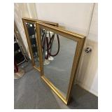 Pair of ornate rectangular, gold, framed mirrors