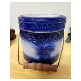 Beautiful blue butter crock 6" t