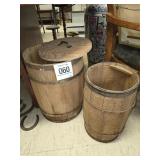 Wooden barrels (2) one w/ lid is 19" t & trimmers