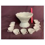 Milk glass 2 pc. Bowl w/ 10 cups