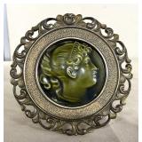 Victorian Art Pottery Medallion in Brass Frame