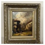 19thC Painting European Street Scene Oil/Canvas