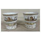 Pr. 19thC Small Porcelain Planters4"H Countryside