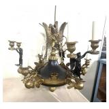 Cast Brass & Ebonized Hanging Chandelier Swans