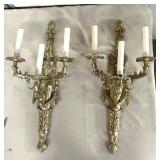 Pr. Cast Brass Wall Lights w/ Urns 23"H