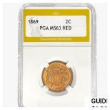 1869 Two Cent Piece PGA MS63 RED