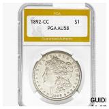 1892-CC Morgan Silver Dollar PGA AU58