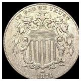 1874 Shield Nickel CHOICE AU