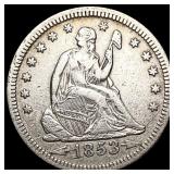 1853 Arrows, Rays Seated Liberty Quarter NEARLY