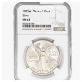 1983Mo 1oz. Silver Mexicanos Onza NGC MS67