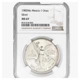 1983Mo 1oz. Silver Mexicanos Onza NGC MS67