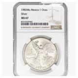 1983Mo 1oz. Silver Mexicanos Onza NGC MS67