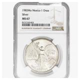 1983Mo 1oz. Silver Mexicanos Onza NGC MS67