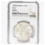 1983Mo 1oz. Silver Mexicanos Onza NGC MS66