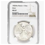 1983Mo 1oz. Silver Mexicanos Onza NGC MS67