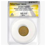 NY Token 630L-2a Civ. W. Storecard ANACS MS63 BRN