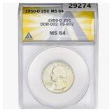 1950-D Washington Silver Quarter ANACS MS64