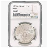 1983Mo 1oz. Silver Mexicanos Onza NGC MS67