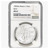 1983Mo 1oz. Silver Mexicanos Onza NGC MS67