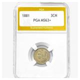 1881 Nickel Three Cent PGA MS63+