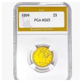 1899 $5 Gold Half Eagle PGA MS65