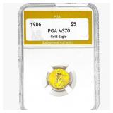 1986 US 1/10oz. Gold $5 Eagle PGA MS70