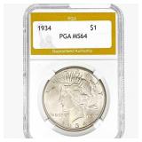 1934 Silver Peace Dollar PGA MS64